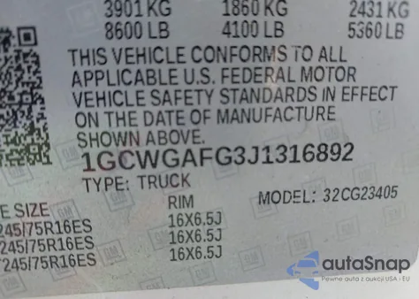 2018 Chevrolet Express 2500 Work Van из США, поврежденный, VIN 1GCWGAFG3J1316892